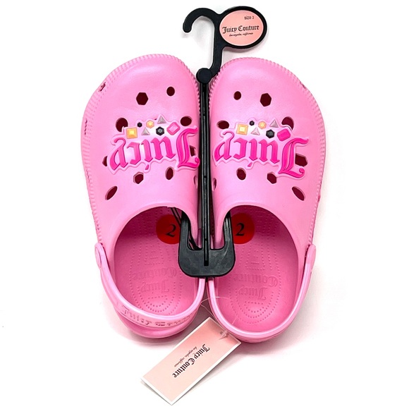 JUICY COUTURE Clogs Shoes Kids Little Girls SIZE 2M Barbie Pink Gems Sandals NWT - Picture 2 of 14